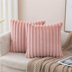 ZLINA Set of 2 Baby Pink Faux Fur Decorative Throw Pillow Covers Fluffy Striped Pillowcase Cushion Covers 16 x 16 Inch Decor Sofa Couch Bedroom