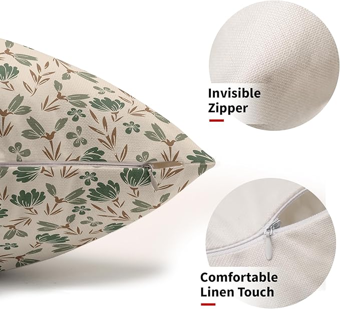 Brown Green Floral Pillow Covers 12x20 Set of 2 Vintage Rustic Old Style Cute Small Flower Print Rectangle Decorative Outdoor Pillowcases Farmhouse Throw Cushion Case Decor for Couch Sofa Bed