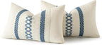 MIULEE Set of 2 Coastal Blue Boho Decorative Lumbar Pillow Covers 12x20 Inch Farmhouse Rustic Couch Throw Pillows Modern Summer Cushion Covers Retro Cute Macrame Woven Spring Decor for Bed Sofa Chair