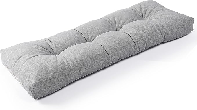 SUNROX LokGrip Non Slip Tufted Memory Foam Bench Cushion, FadeShield Water Resistant Durable Thicken Outdoor/Indoor Bench Seat Pads 59x16x4 inch, Heather Grey