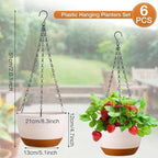 Mumufy 6 Pcs 8 Inch Hanging Planter for Indoor and Outdoor Plants Plastic Hanging Flower Pots with Drainage Hole and Removable Saucer Hanging Plant Holder Plant Hanging Basket (White)
