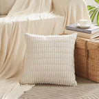 Fancy Homi 4 Packs Boho Fall Big Decorative Throw Pillow Covers 24x24 Inch for Living Room Couch Bed, Rustic Farmhouse Home Decor, Soft Plush Striped Corduroy Colorful Square Cushion Case 60x60 cm