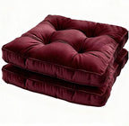 Velvet Chair Cushions Set of 2, Seat Cushions for Kitchen Dining Chairs Tufted Chair Pads with Ties Indoor Furniture Cushion, Dark Red, 15.7x15.7x2.4