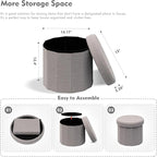 B FSOBEIIALEO Storage Ottoman Cube, Round Ottomans with Storage Foot Stool Footrest for Lving Room, Boucle Ottoman Seat for Dorm Room,Faux Teddy Fur, Grey 15"x15"x13.19"