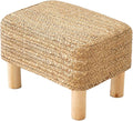 Ottoman Foot Stool Rectangular Footrest Natural Seagrass Footstool with Wooden Legs Hand Weave Multifunctional Modern Dressing Stool, Sofa Side Table for Bedroom for Living Room (Nature)