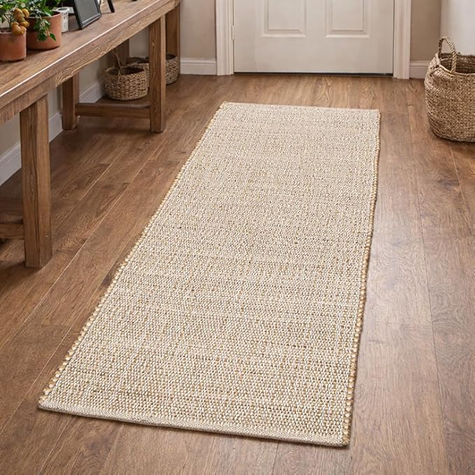 Savi Home Jute Cotton Hand Woven Area Runner Rug 2'x4.3', Natural Fibers, Rustic Farmhouse Style Rug, Vintage Bohemian Decor Rug for Bedroom, Dinning Room, Hallway, Office