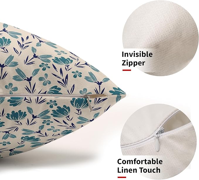 Navy Blue Teal Floral Pillow Covers 12x20 Set of 2 Vintage Rustic Old Style Cute Small Flower Print Rectangle Decorative Outdoor Pillowcases Farmhouse Throw Cushion Case Decor for Couch Sofa Bed