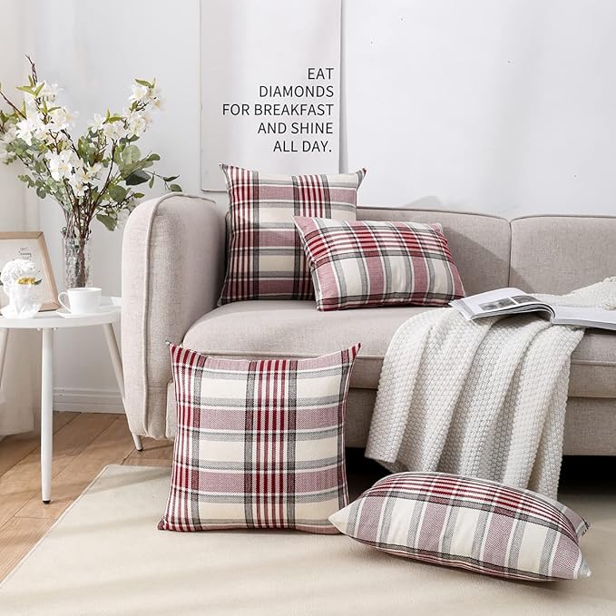 CARRIE HOME Red Christmas Buffalo Plaid Pillow Covers 22x22 Set of 2 Farmhouse Plaid Decorative Throw Pillow Covers 22 x 22 for Living Room Couch Sofa
