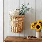 Hiceeden Wicker Hanging Wall Basket, Woven Front Door Flower Basket, Flat Hanging Storage Basket Wall Decor for Home, Garden, Pantry, Farmhouse