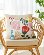 Embroidered Floral Boho Throw Pillow Cover 18x18 Inch - Decorative Cotton Pillow Case for Couch, Sofa, Bedroom, Living Room - Farmhouse Home Aesthetic Housewarming Gifts (Mixed Floral, 18" x 18")