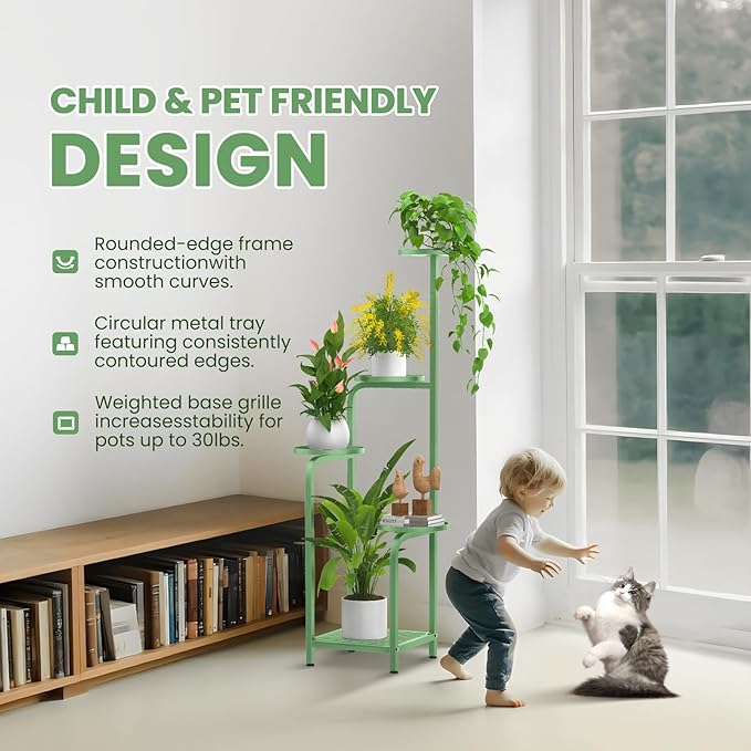 TOSKING 5 Tier Tall Plant Stand Indoor Outdoor,Anti-Tip Plant Stand indoor, Wide Base for Pots, Child and Pet Friendly,Heavy Duty Corner Shelf for Plants & Decor, Space Saving ,Tiered Metal Flower Pot Stand for Balcony, Garden, Living Room, Patio ( Sag...