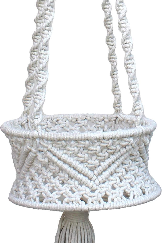 Handmade Macrame Cotton Plant Hanger, from Uttar Pradesh, India | Boho Hanging Planter | Indoor Outdoor Plant Holder | Décor Accent for Home, Balcony, Living Room | 33x8 in (Off White)