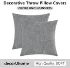decorUhome Chenille Dark Grey Throw Pillow Covers 22x22 Inch Set of 2, Decorative Soft Couch Pillow Covers Solid Dyed Accent Velvet Farmhouse Neutral Square Pillow Cases for Sofa Bed Living Room