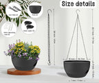 2 Pack 12 Inch Self Watering Hanging Planters for Indoor Plants, Large Black Plastic Hanging Pots with Chains for Outdoor Patio Garden Home Decor Black