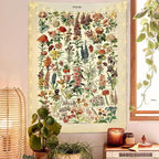 Vintage Flowers Tapestry 59”x51”, Long Vertical Wall Hanging Reference Illustrative Botanical Tapestries for Bedroom Aesthetic Floral Tapistry Botanical Plants Tapestry Wall Hanging Cute Bedroom Decor