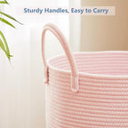 15Dx20H inches Large Pink Hamper Laundry Basket for Baby Kids Woven Rope Nursery Hamper for Girls Room Bedroom Kawaii Laundry Bin 60L Capacity
