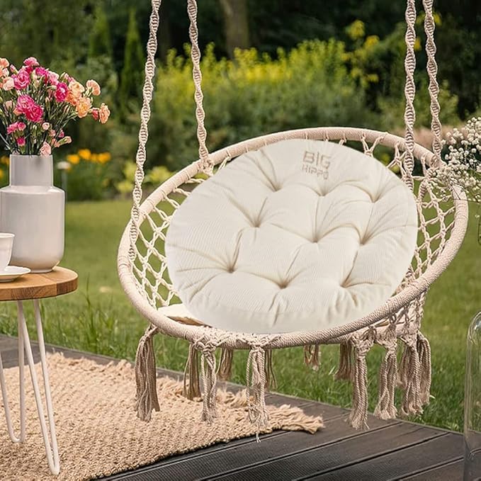 Big Hippo Floor Pillow Cushion, 22 Inch Round Seat Cushions Thick Meditation Cushion for Yoga Living Room Sofa Balcony Indoor & Outdoor (Beige)