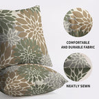 Brown Green Pillow Covers 24X24 Inch Set of 2, Spring Summer Floral Dahlia Flower Cream Decorative Throw Pillow Covers Outdoor Modern Farmhouse Cushion Case for Home Couch Sofa Bed Decor