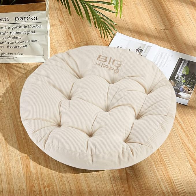 Big Hippo Floor Pillow Cushion, 22 Inch Round Seat Cushions Thick Meditation Cushion for Yoga Living Room Sofa Balcony Indoor & Outdoor (Beige)