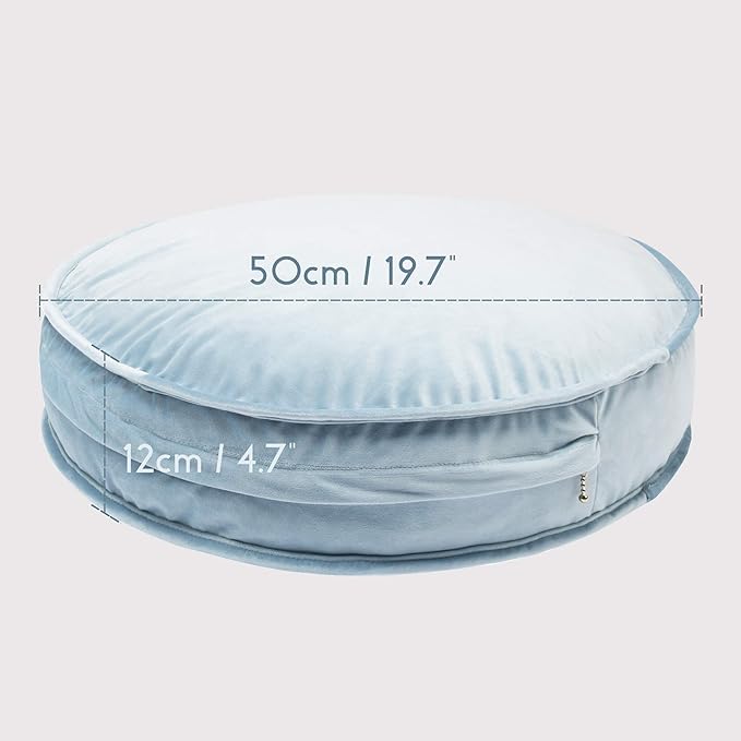 Velvet Floor Pillows Round Chair Cushion Couch Throw Pillow Soft Pouf Seat Mattress Bean Bag for Reading Nook Play Room (19.7IN, Baby Blue)