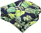 Outdoor Indoor Seat Cushion 18"x18" Waterproof Floral Patio Chair Pads Tatami Floor Pillow for Dining Garden Balcony Office Decor Navy Green, Set of 2