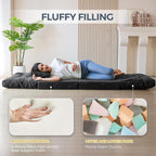 MAXYOYO Folding Sofa Bed, Tufted Bean Bag Bed with Pillows Floor Mattress for Adults, Extra Thick and Long Floor Sofa, Single Couch for Bedroom Living Room, Dark Grey, 30x91 Inch