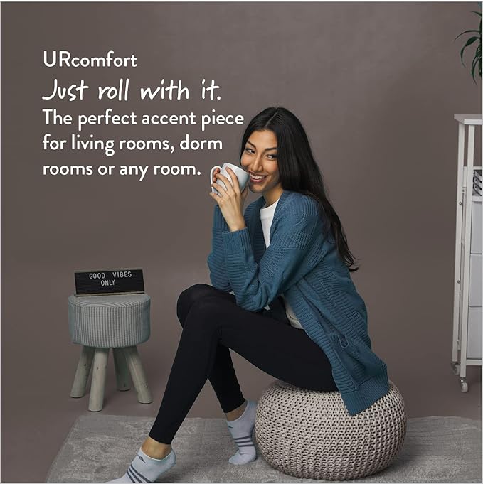 Urban Lifestyle Round Knit Pouf - Hand Woven Cotton, Taupe