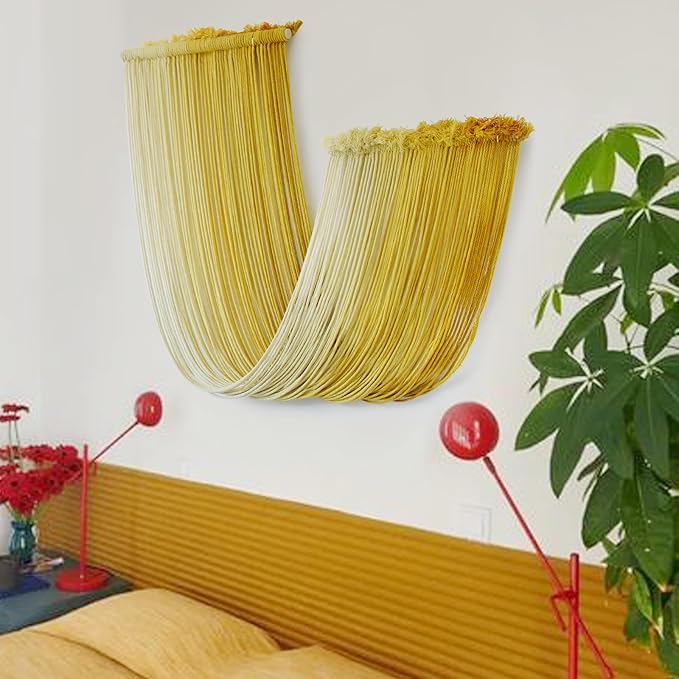 Macrame Wall Hanging Yellow Dip Dyed Fiber Yarn Wall Art Macrame Wall Decor Boho Wall Decor Handmade Craftsmanship 15.7" Wx 47.2" L