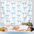 LIANGW Light Blue Coquette Trendy Preppy Wall Tapestry – Blue Bow Aesthetic Hanging Tapestry for Girls Bedroom or Dorm Room Decor,Based Blue Room Decor Aesthetic 50x60 Inch