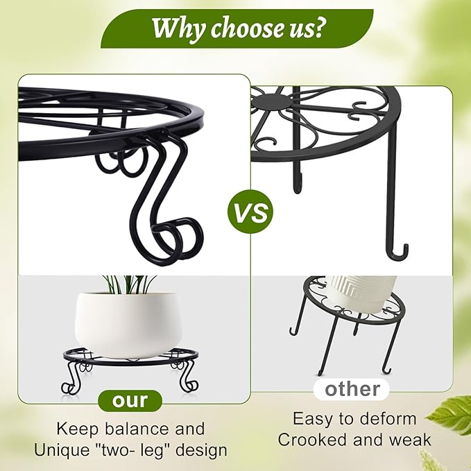 1/2/4 Pack 10/12 Inch Heavy Duty Iron Plant Stands - Rustproof Metal Flower Pot Holder for Indoor Outdoor Use, Round Wrought Iron Planter Stand for Corner Gardening, Patio, Balcony Decor- Black (12IN1PCS)