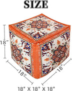 Unstuffed Pouf Cover Ottoman Footrest Bohemian Chenille Foot Stool Floor Bean Bag 18x18x18 Inches for Living Room Bedroom Home Decor (Orange, Cube)