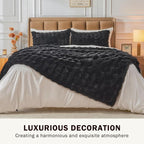 EMME Faux Fur Blanket Twin Size Black - Big Bubble Rabbit Cozy Blanket for Couch, Thick Furry Plush Shaggy Blankets, 650GSM, 60x80 Inches