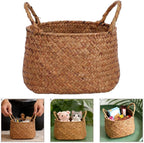 DOITOOL Japanese Style Woven Storage Basket with Handles 7.67X6.49X6.29In Multifunctional Organizer for Cosmetics Desktop Flowers and Sundries