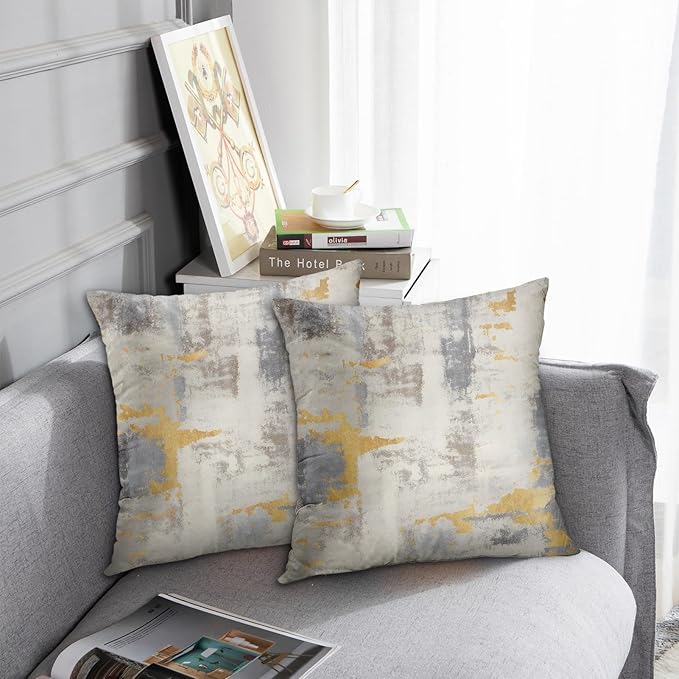 Britimes Throw Pillow Covers Modern Home Art Decor, 18 x 18 Inches Set of 2 Abstract Oil Painting Pillowcases for Bedroom, Living Room, Cushion Couch Sofa, Abstract Golden Grey