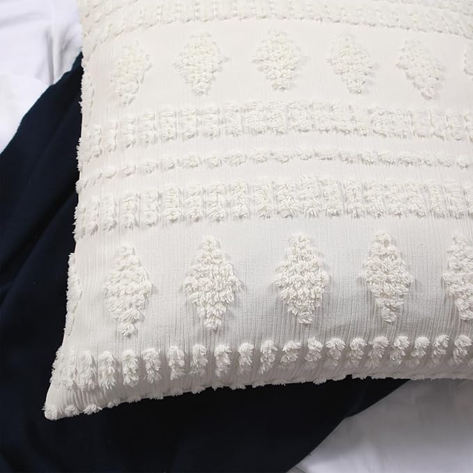 YINFUNG Ivory Euro Sham Covers Boho Shabby Chic Tufted Cream Off White 26x26 Set of 2 Euro Pillow Covers Poms Diamonds Moroccan Embroidery Farmhouse Large Pillow Cover