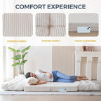 MAXYOYO Folding Sofa Bed, Tufted Bean Bag Bed with Pillows Floor Mattress for Adults, Extra Thick and Long Floor Sofa, Twin Floor Couch Bed for Bedroom Living Room, Beige, 39x91 Inch