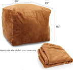 Sexysamba Square Corduroy Pouf Cover Only, 20"x 16" Unstuffed Decorative Ottoman Foot Stool Rest, Washable Storage Bean Bag Chair Floor Pouf Covers for Living Room Bedroom, Coffee