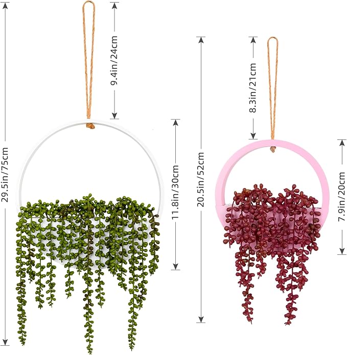 Floweroyal Artificial Succulents Hanging Plants 20.1'' Fake String of Pearls in Pot with 9.4'' Lanyard for Indoor Outdoor Wall Decor (Large).