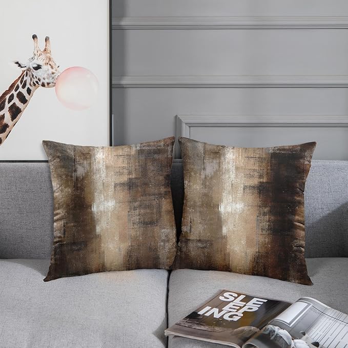 Britimes Throw Pillow Covers Modern Home Art Decor, 20 x 20 Inches Set of 2 Abstract Oil Painting Pillowcases for Bedroom, Living Room, Cushion Couch Sofa, Brown Grey Beige