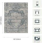 8x10 Area Rugs for Living Room Bedroom, Large Washable Rug, Blue Vintage Retro Boho Rug, Non Slip & Low Pile Faux Wool Thin Carpet for Indoor Dining Room and Kids Room(Blue 8x10ft)