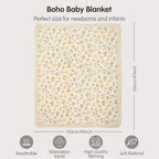 insular Cotton Muslin Baby Blanket with Tassel, Boho Bohemian Muslin Swaddle Blanket Baby Receiving Blanket with Fringe, Nursery Decor Throw or Nursing Blankets, 47" x40”, Flower
