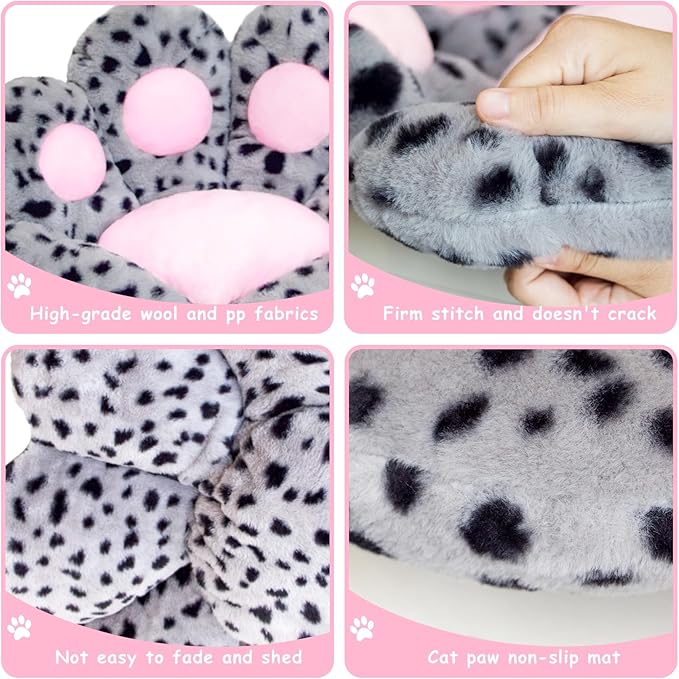Cat Paw Cushion Kawaii Office Chair Cushion Comfy Plush Gaming Chair Cushion Cute Seat Cushion for Girl, Cute Gaming Accessories Room Decorate (Gray-Black Flecks)