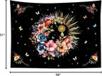 EOBTAIN Sun and Flower Tapestry Retro Hippie Plant and Butterfly on Black Wall Tapestry Abstract Boho Botanical Aesthetic Tapestries Wall Hanging Decor for Living Room Bedroom 59"x51"