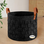 BOLDMONKEY Laundry Basket 15" x15 " x13 " 2 Pack, Round Blanket Basket with Leather Handle, Felt Storage Basket for Living Room, Nursery, Dog Toys-Dark Gray