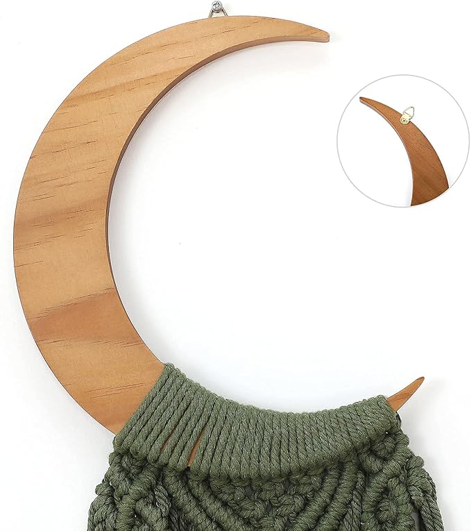 ANROYE Macrame Wall Hanging Boho Moon Decor, Bohemian Crescent Wooden Ornament with Long Tassel, Handmade Unique Wood Tapestry Home Decoration Wall Art Gift for Dorm Bedroom Nursery Living Room