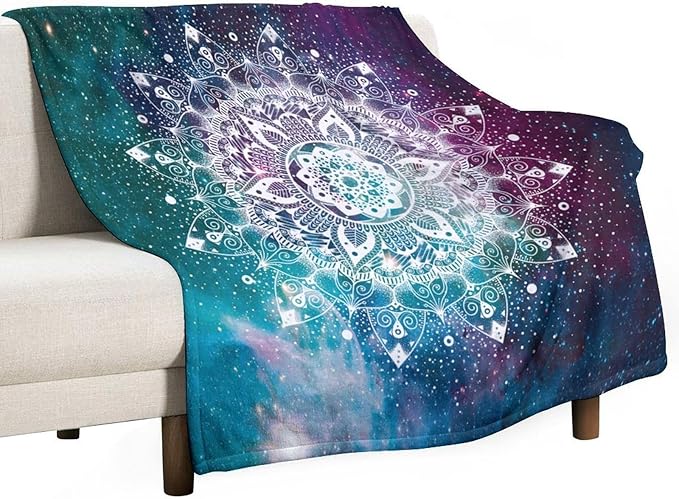 Hippie Mandala Throw Blanket Bohemian Galaxy Space Indian Medallion Trippy Aesthetical Blanket for Sofa Bed Couch Chair Or Dorm 70"x80"