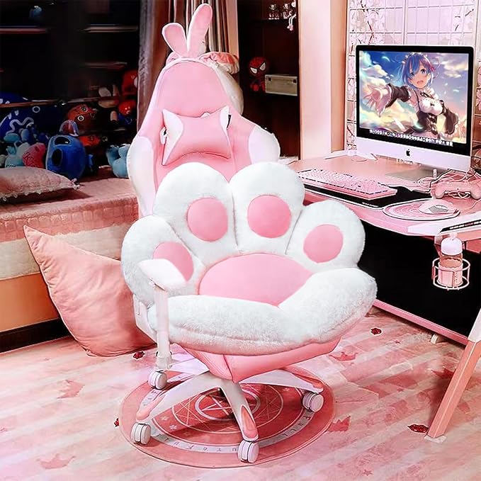 Cat Paw Cushion Cute Chair Cushion Kawaii Seat Cushion 28"x 24"Gaming Chair Cushion Kitty Plush Lazy Sofa Pillow for Girl Soft Chair Pillow, Kawaii Accessories Stuff Room Decor (White)