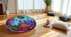 ICC 32 Inch Large Hippie Mandala Floor Pillow Ottoman Pouf Cover - Indian Peacock Daybed Oversized Cotton Cushion Cover Heavy Duty Zipper Seating Ottoman Cover - Dog Pets Bed Cover Zodiac