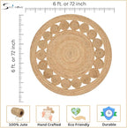 Savi Home Hand Woven Jute Braided Dot Rug, 6' Round - Natural, Reversible Area Rugs for Living Room, Farmhouse, Kitchen, Handcrafted 6 Feet Round Area Rugs - Natural