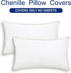 CaliTime Throw Pillow Covers Decorative 12 X 20 Inches Pack of 2 Cotton Thread Stitching Edges Solid Dyed Soft Chenille Cushion Cases for Couch Sofa Bed Living Room Farmhouse True White